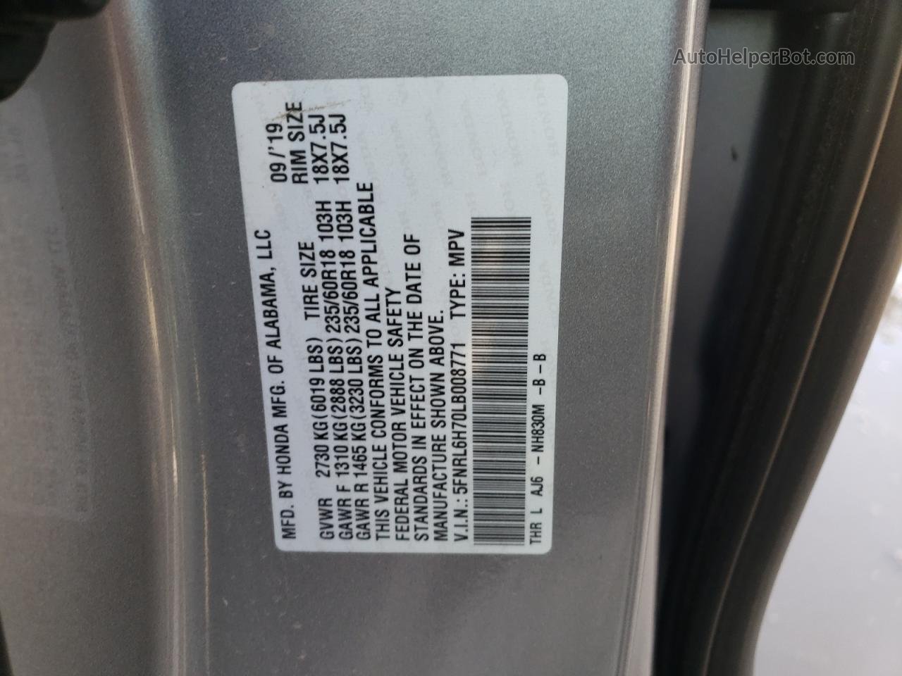 2020 Honda Odyssey Exl Silver vin: 5FNRL6H70LB008771
