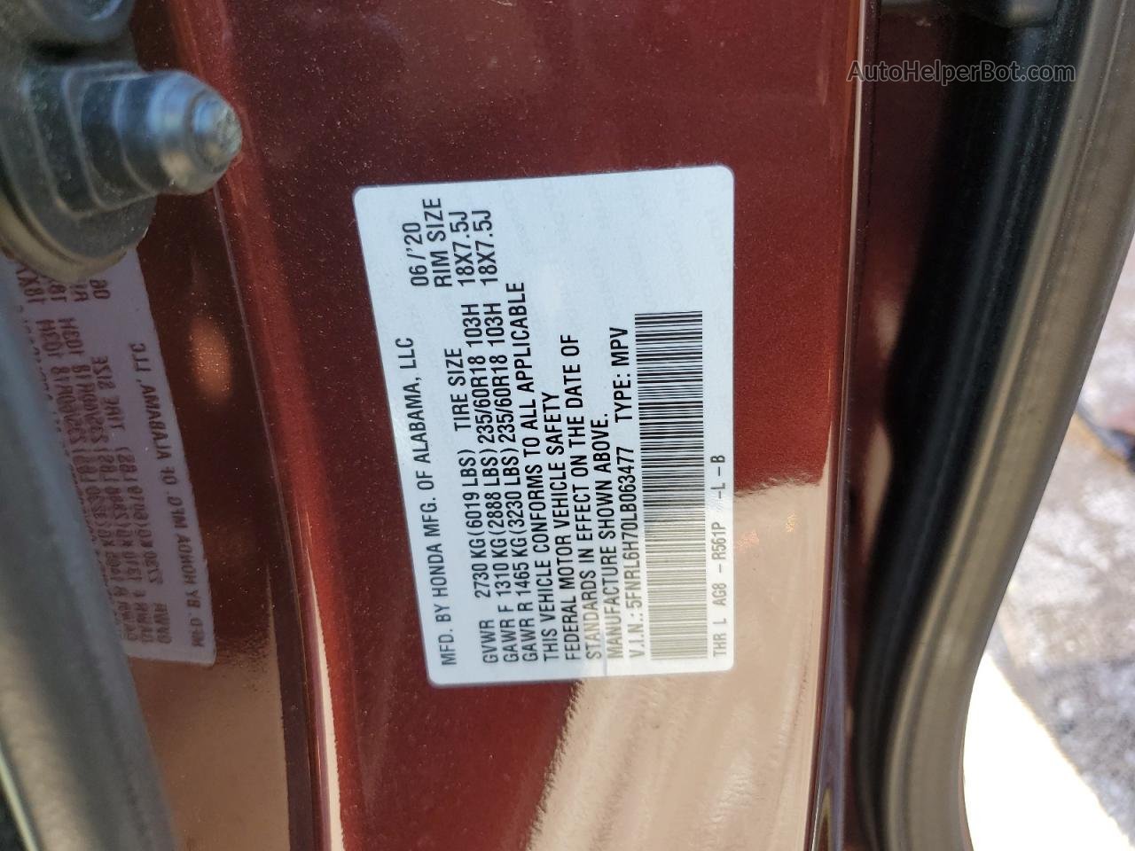 2020 Honda Odyssey Exl Maroon vin: 5FNRL6H70LB063477