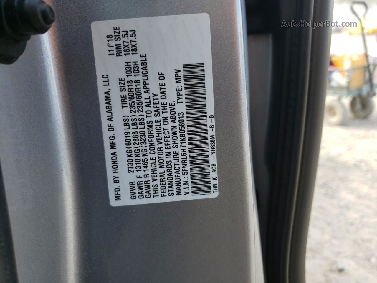 2019 Honda Odyssey Exl Silver vin: 5FNRL6H71KB058013