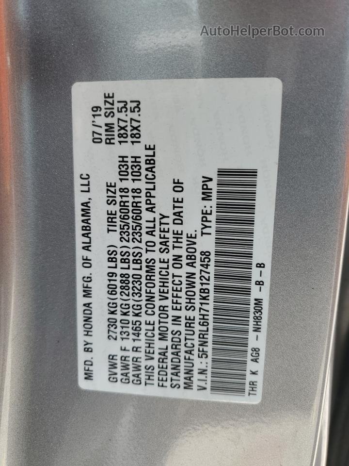 2019 Honda Odyssey Exl Silver vin: 5FNRL6H71KB127458