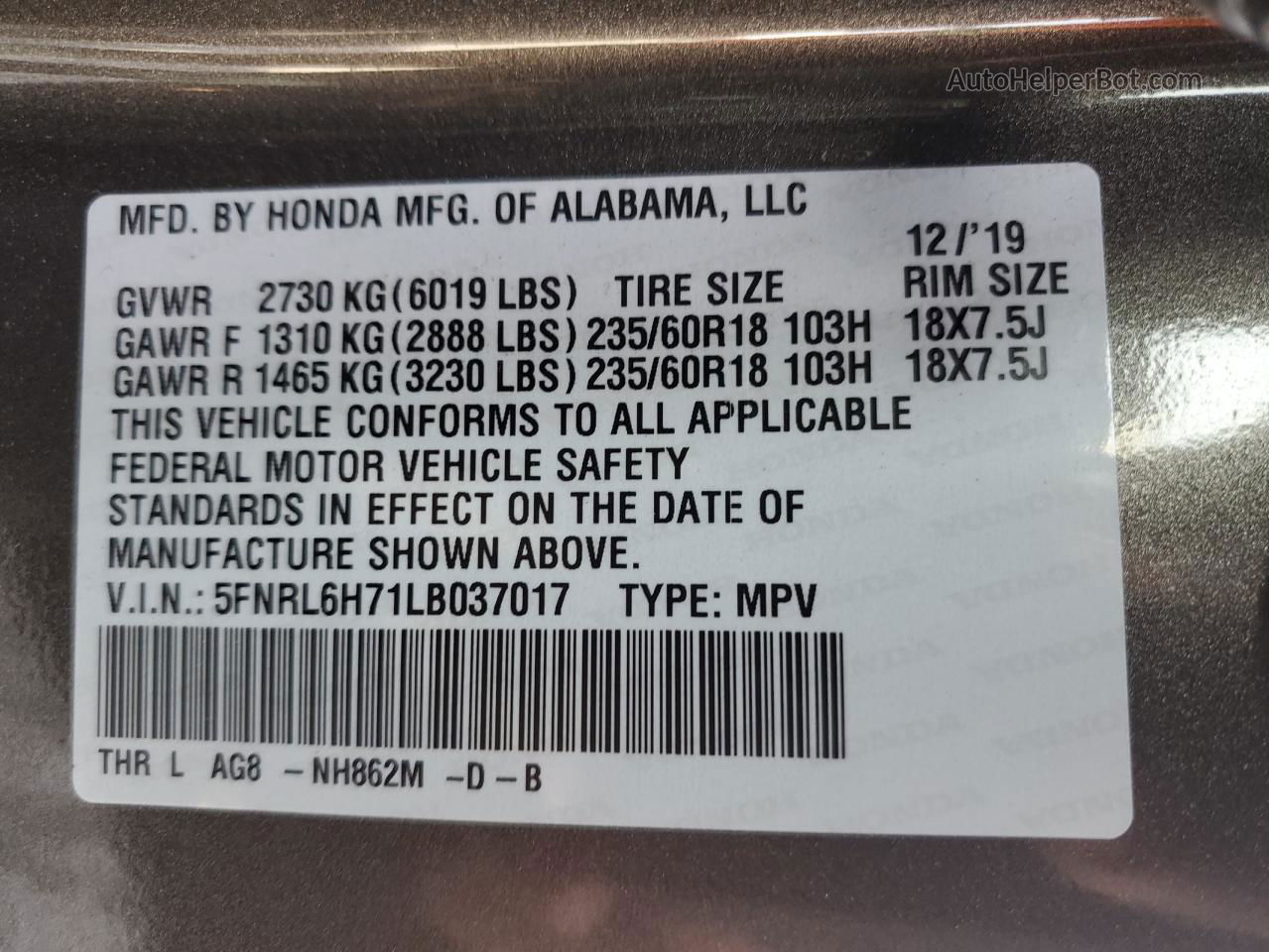 2020 Honda Odyssey Exl Gray vin: 5FNRL6H71LB037017