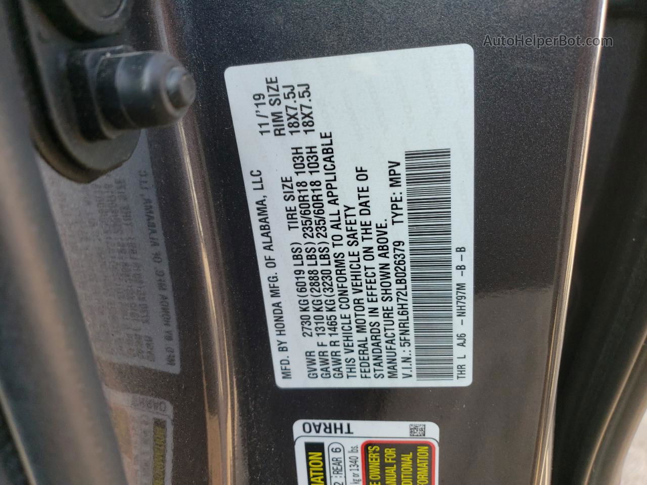 2020 Honda Odyssey Exl Gray vin: 5FNRL6H72LB026379