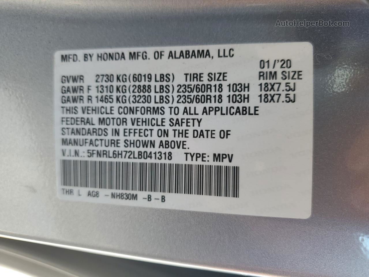 2020 Honda Odyssey Exl Silver vin: 5FNRL6H72LB041318