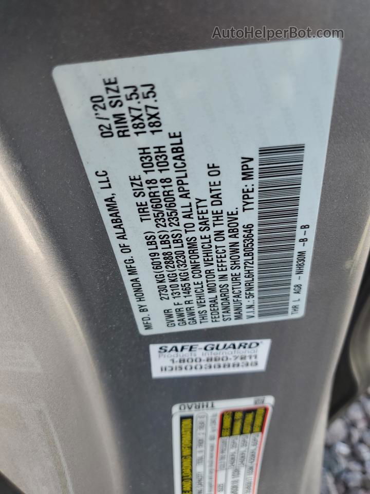 2020 Honda Odyssey Exl Silver vin: 5FNRL6H72LB053646