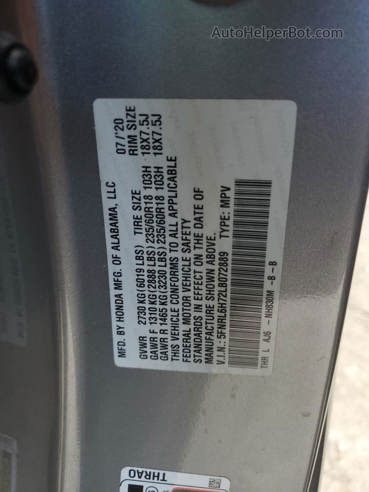 2020 Honda Odyssey Exl Gray vin: 5FNRL6H72LB072889