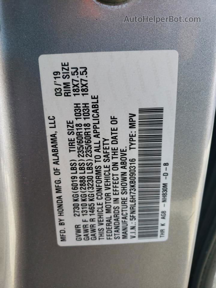 2019 Honda Odyssey Exl Silver vin: 5FNRL6H73KB090316