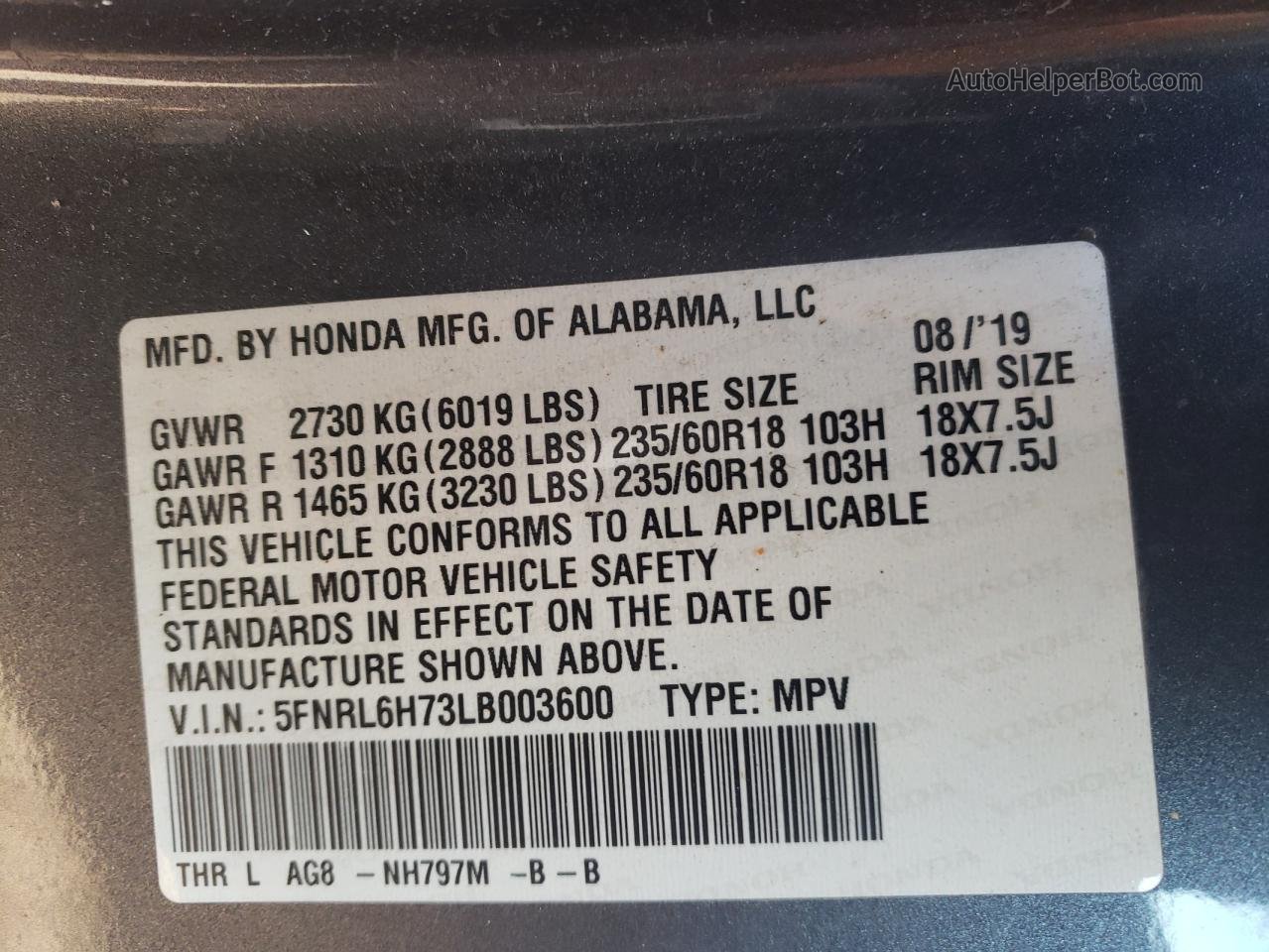 2020 Honda Odyssey Exl Gray vin: 5FNRL6H73LB003600