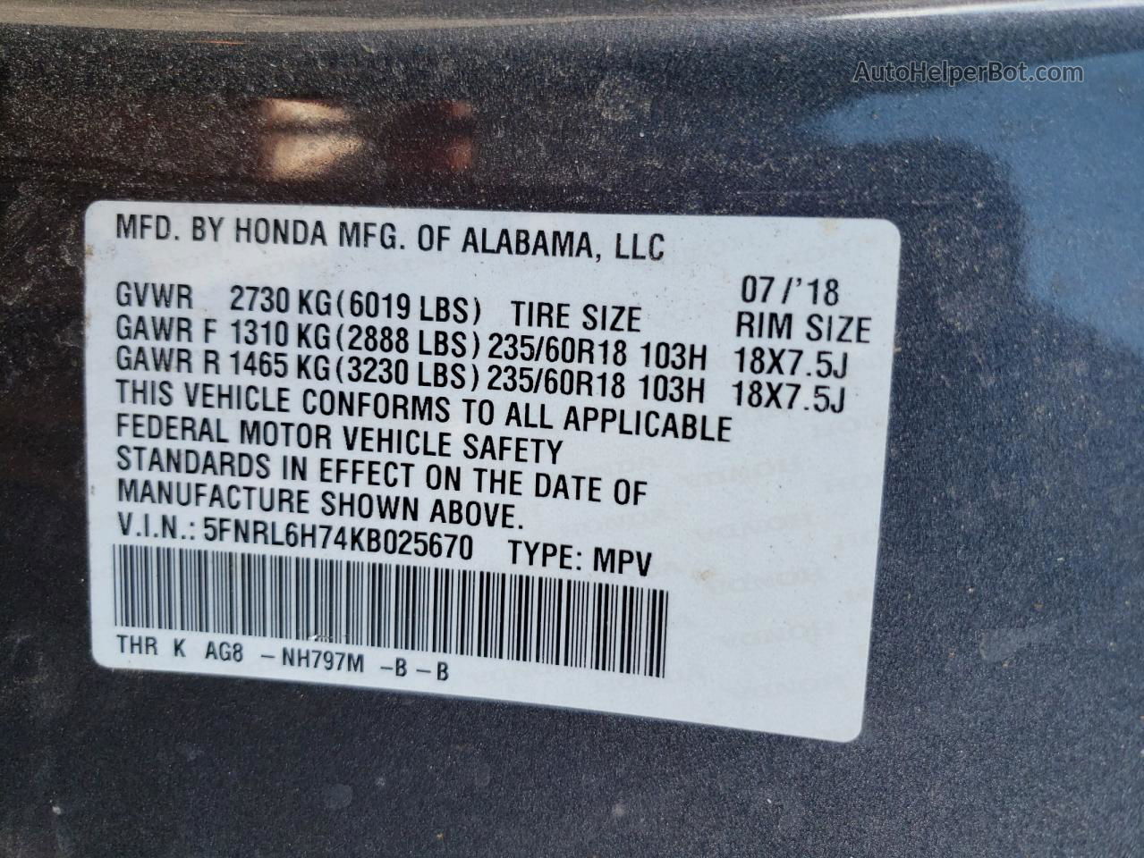 2019 Honda Odyssey Exl Gray vin: 5FNRL6H74KB025670