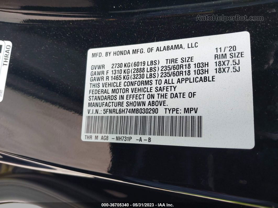 2021 Honda Odyssey Ex-l Black vin: 5FNRL6H74MB030290