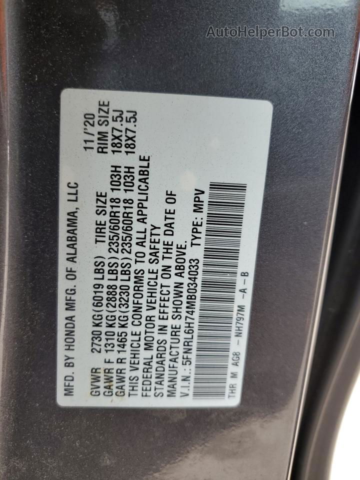 2021 Honda Odyssey Exl Gray vin: 5FNRL6H74MB034033