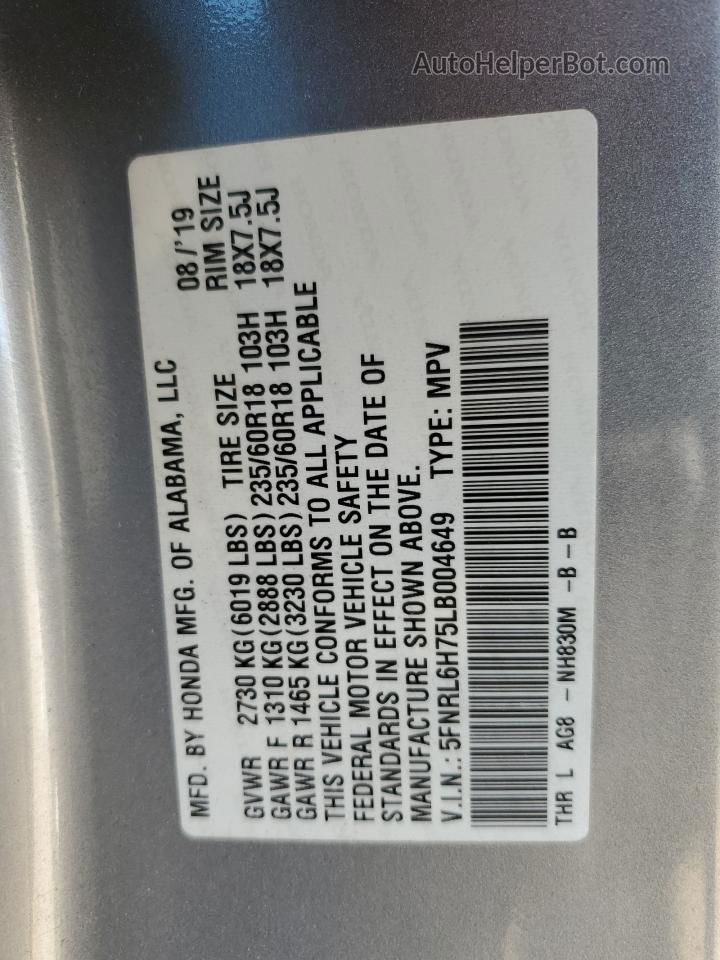 2020 Honda Odyssey Exl Silver vin: 5FNRL6H75LB004649