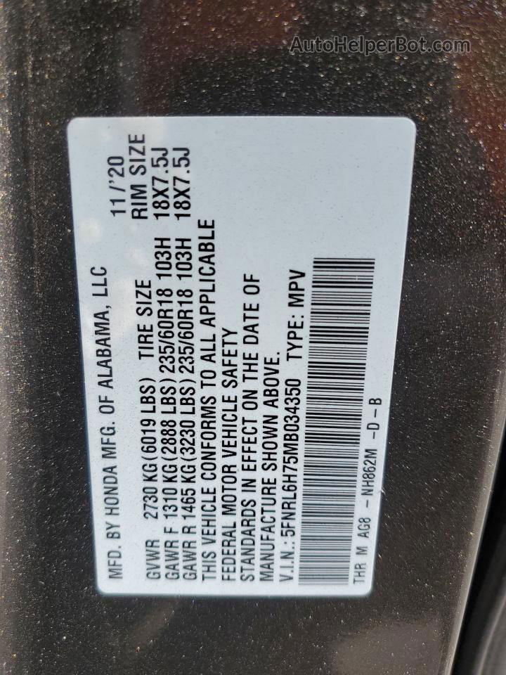 2021 Honda Odyssey Exl Gray vin: 5FNRL6H75MB034350