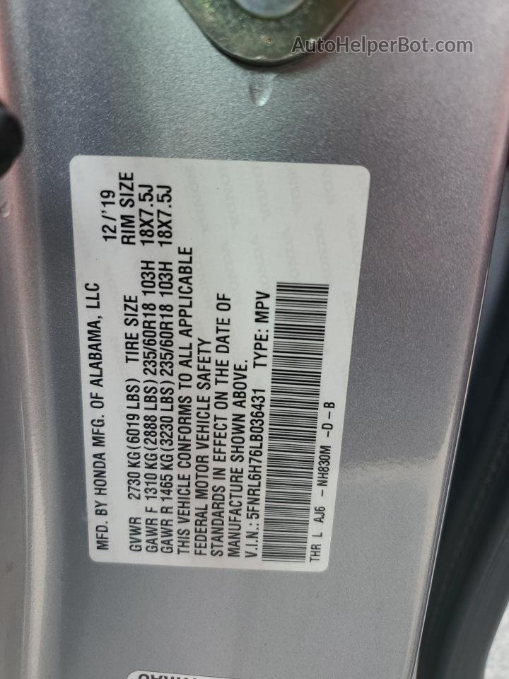 2020 Honda Odyssey Exl Silver vin: 5FNRL6H76LB036431