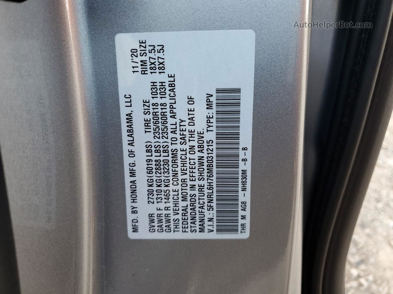 2021 Honda Odyssey Exl Silver vin: 5FNRL6H76MB031215