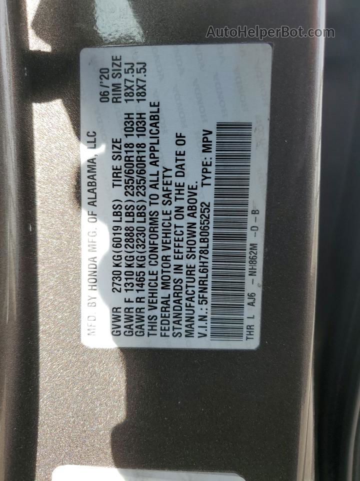 2020 Honda Odyssey Exl Gray vin: 5FNRL6H78LB065252