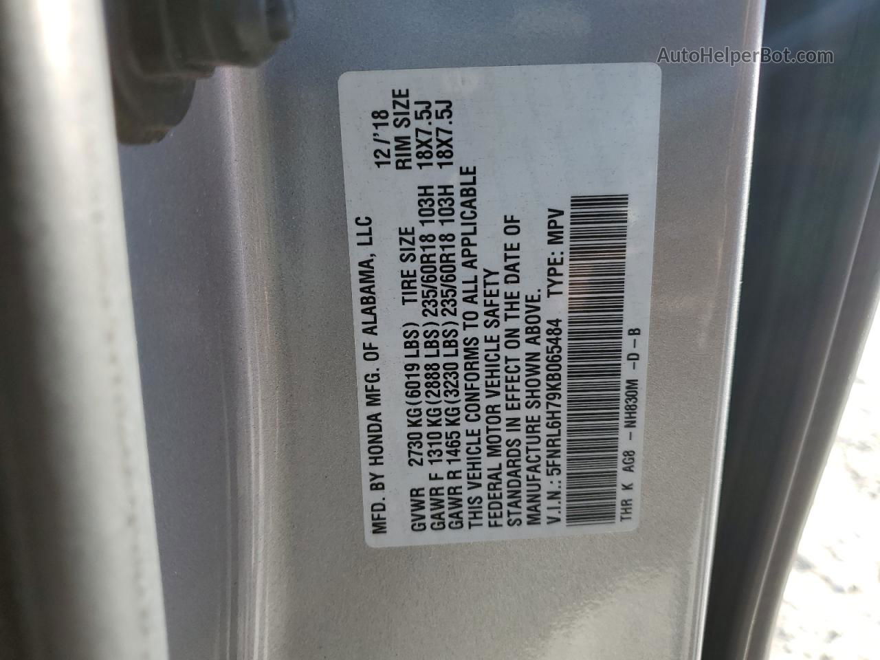 2019 Honda Odyssey Exl Silver vin: 5FNRL6H79KB065484