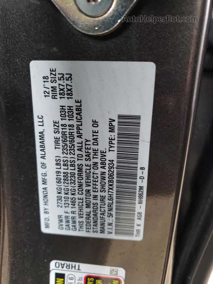 2019 Honda Odyssey Exl Gray vin: 5FNRL6H7XKB062934