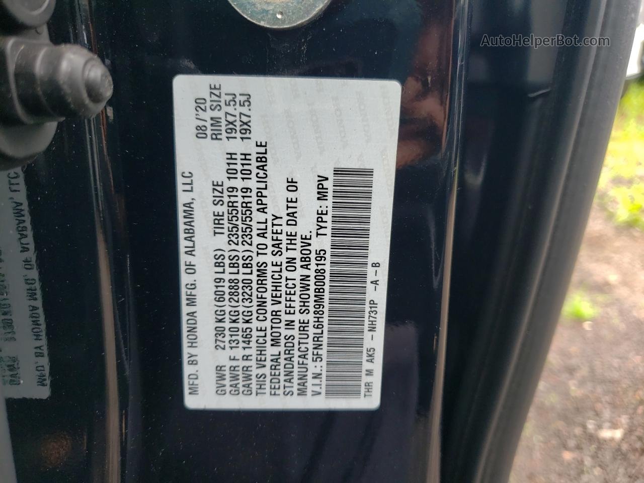 2021 Honda Odyssey Touring Black vin: 5FNRL6H89MB008195
