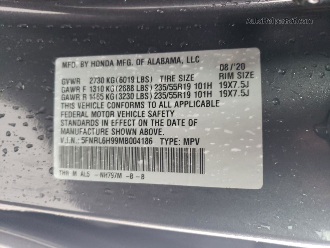 2021 Honda Odyssey Elite Gray vin: 5FNRL6H99MB004186