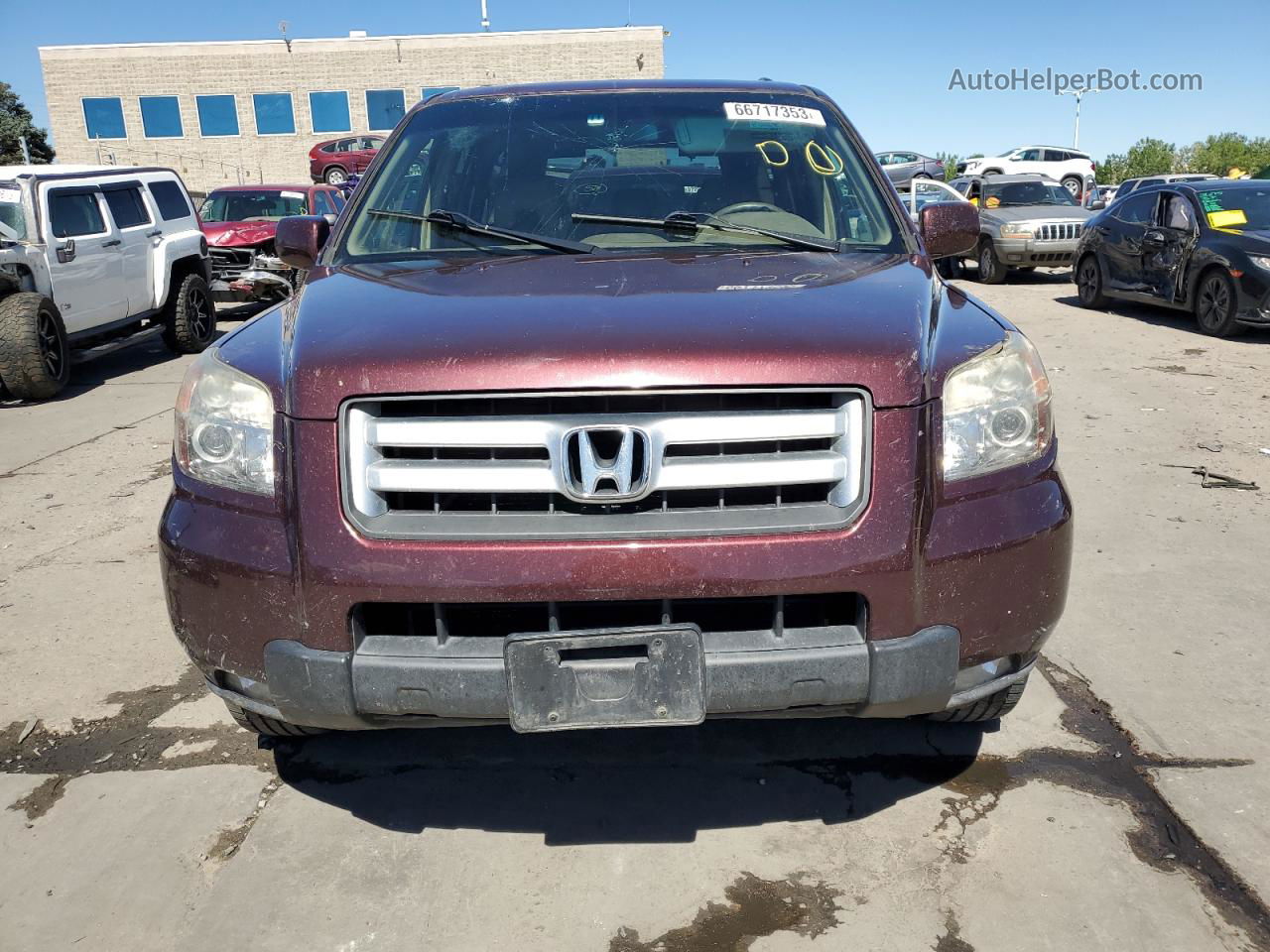 2007 Honda Pilot Exl Burgundy vin: 5FNYF18787B008206