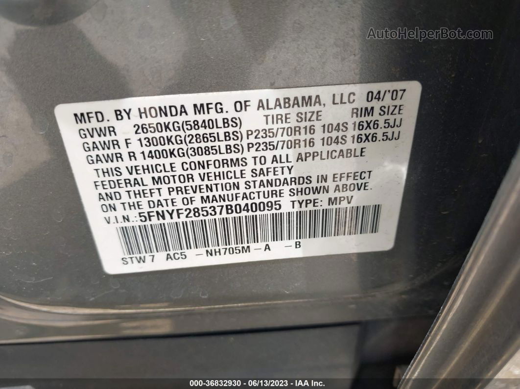 2007 Honda Pilot Ex-l Unknown vin: 5FNYF28537B040095