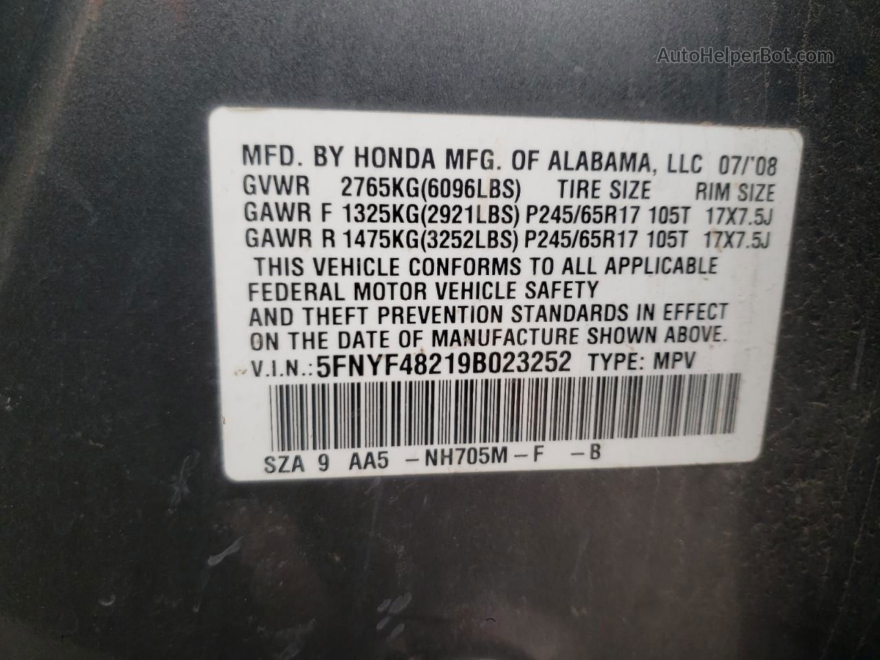 2009 Honda Pilot Lx Gray vin: 5FNYF48219B023252