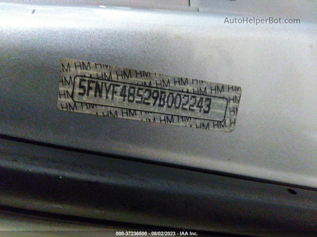 2009 Honda Pilot Ex-l Silver vin: 5FNYF48529B002243