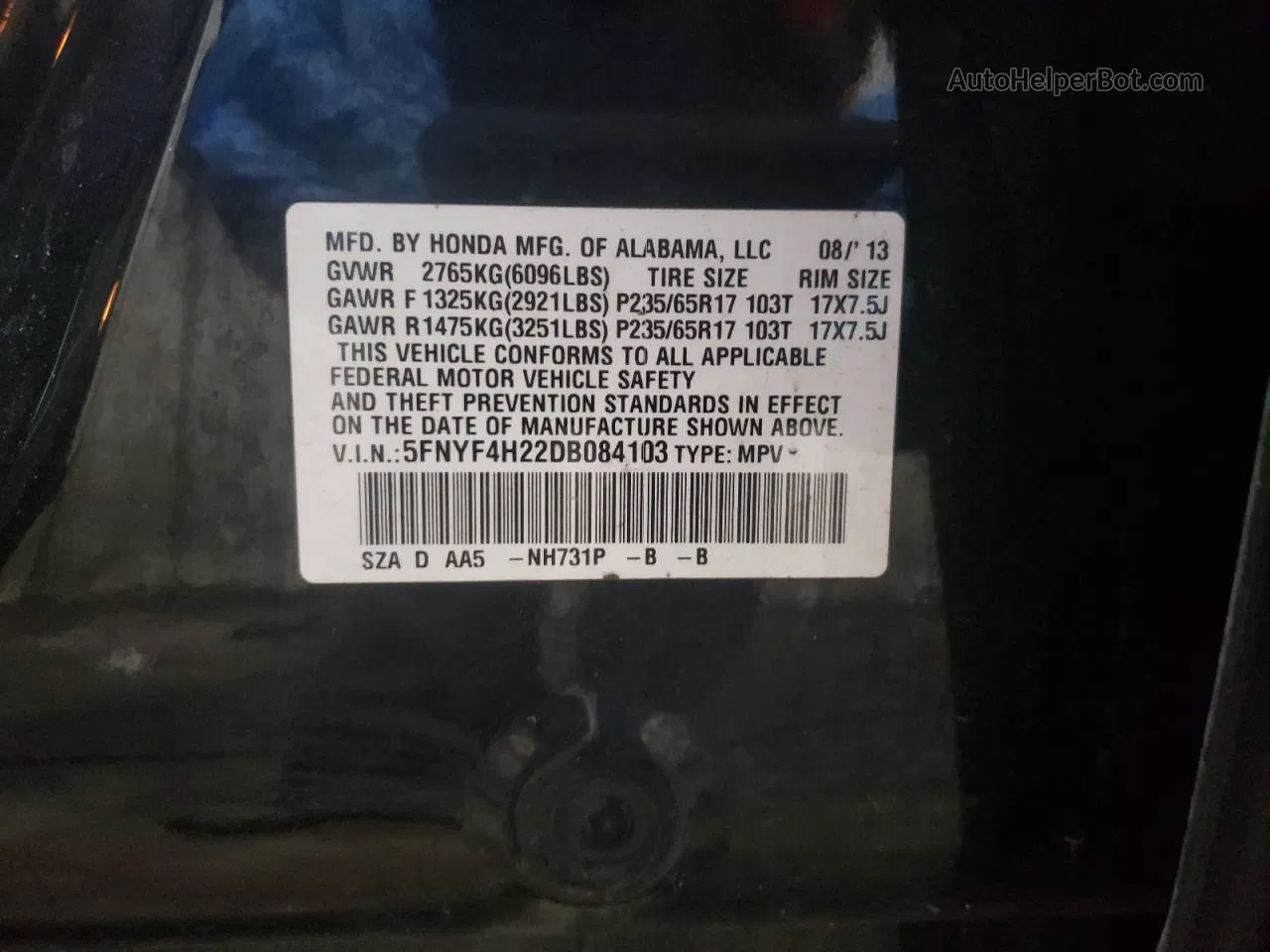 2013 Honda Pilot Lx Black vin: 5FNYF4H22DB084103