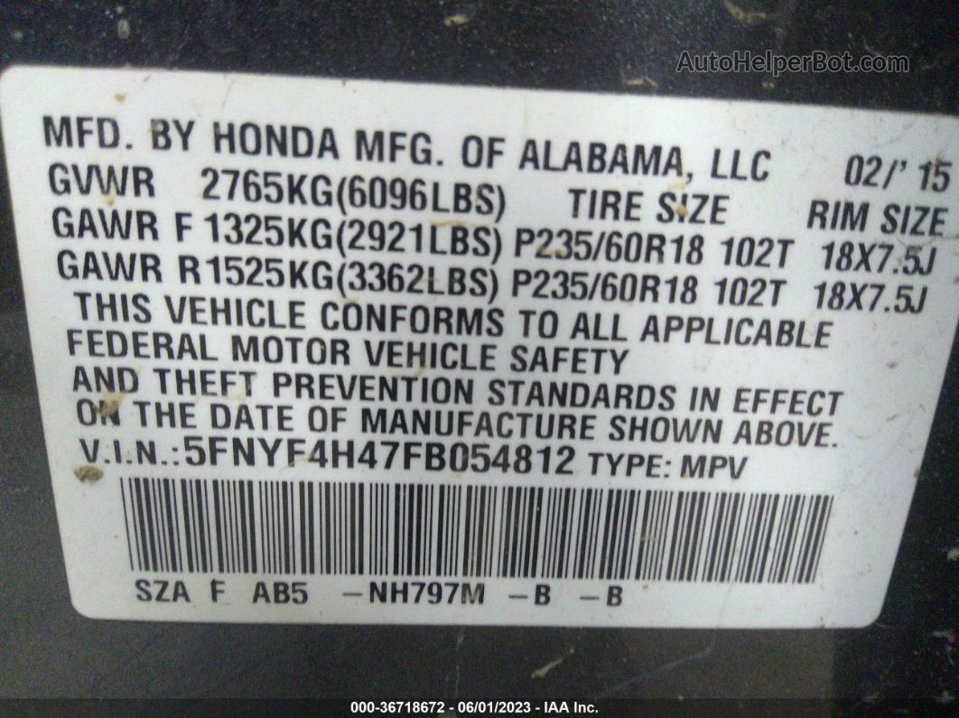 2015 Honda Pilot Ex Серый vin: 5FNYF4H47FB054812