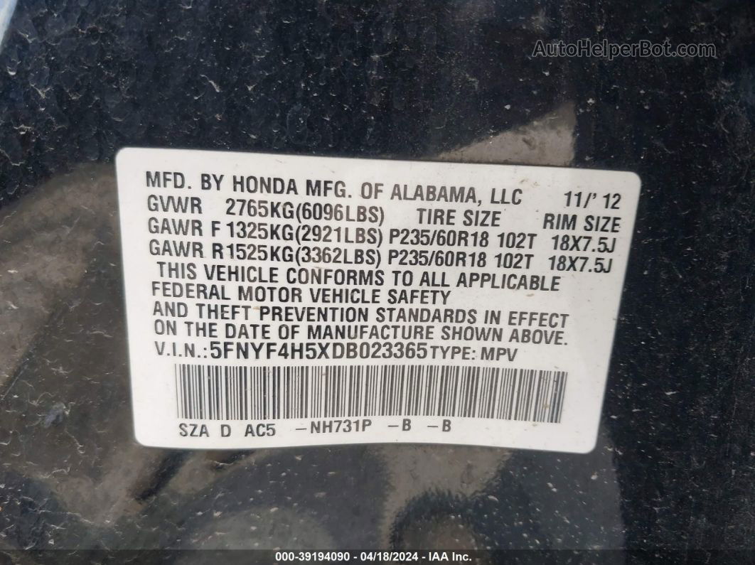 2013 Honda Pilot Ex-l Черный vin: 5FNYF4H5XDB023365