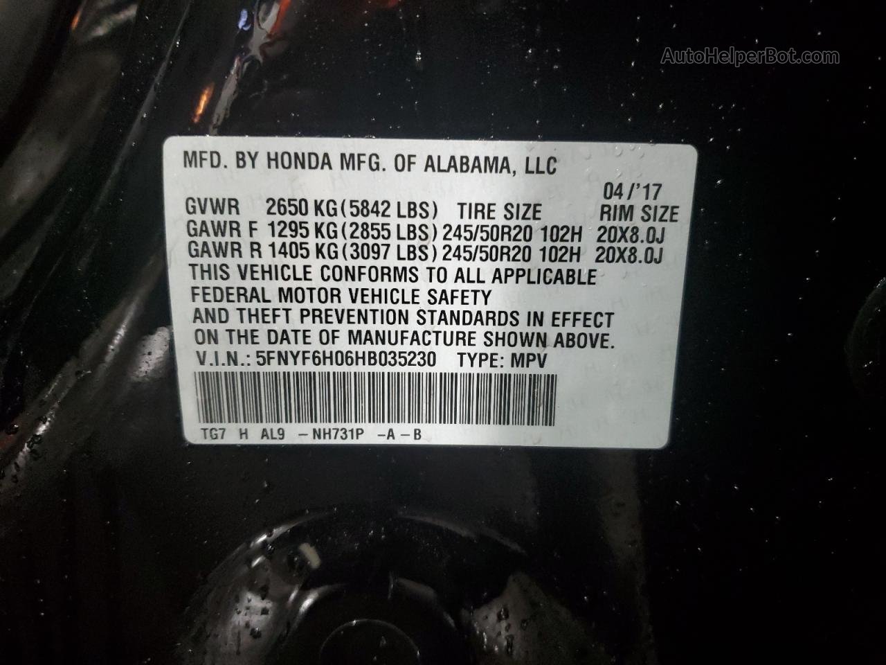 2017 Honda Pilot Elite Black vin: 5FNYF6H06HB035230
