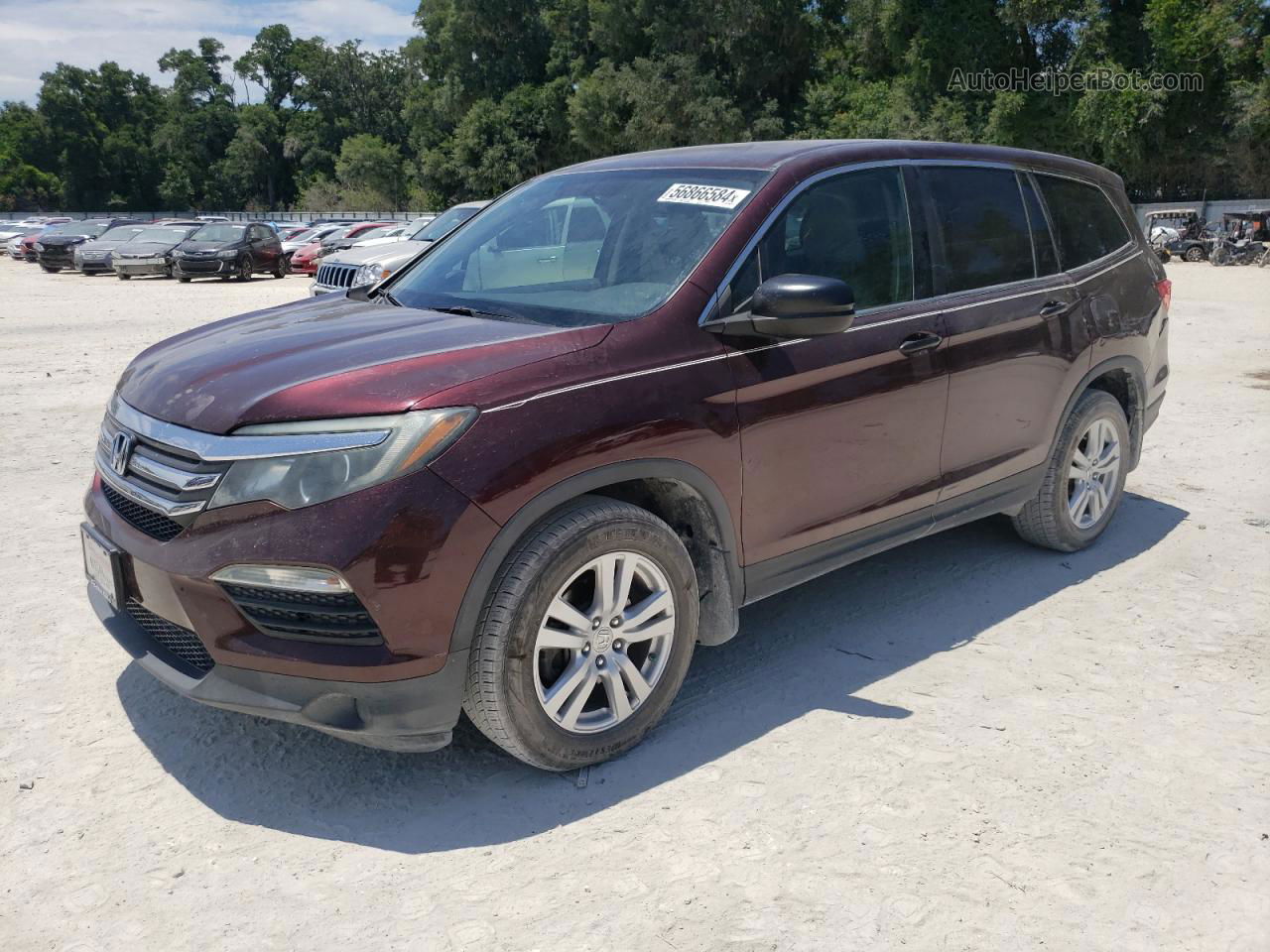 2017 Honda Pilot Lx Burgundy vin: 5FNYF6H17HB006277