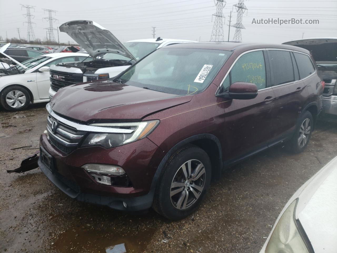 2016 Honda Pilot Exln Burgundy vin: 5FNYF6H78GB083940