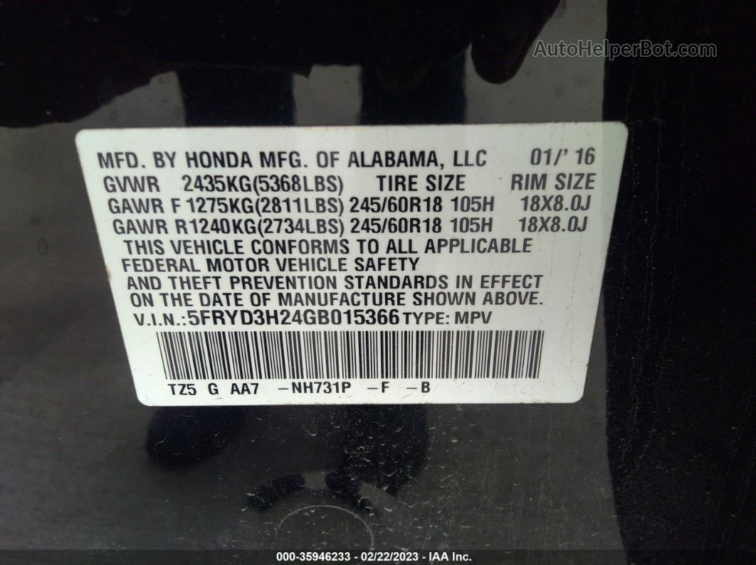 2016 Acura Mdx   Black vin: 5FRYD3H24GB015366