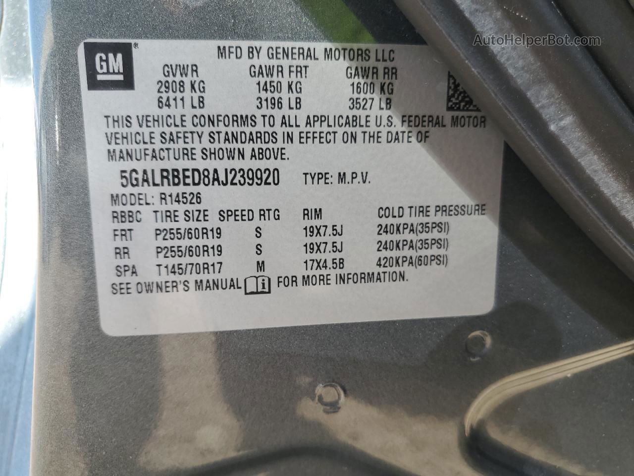 2010 Buick Enclave Cxl Green vin: 5GALRBED8AJ239920