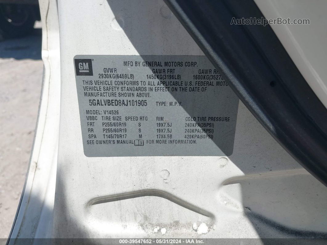 2010 Buick Enclave 1xl White vin: 5GALVBED8AJ101905