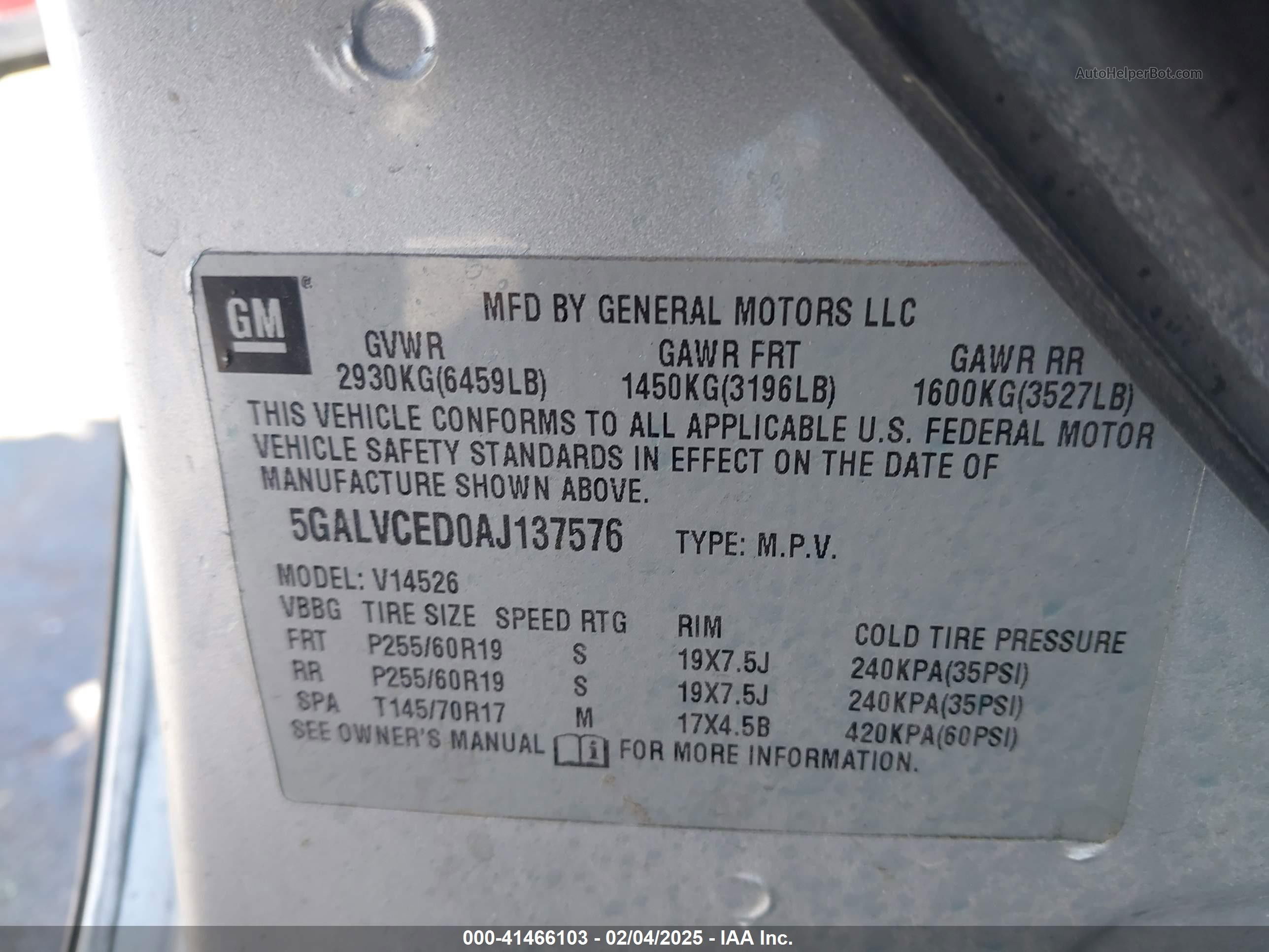 2010 Buick Enclave 2xl Silver vin: 5GALVCED0AJ137576