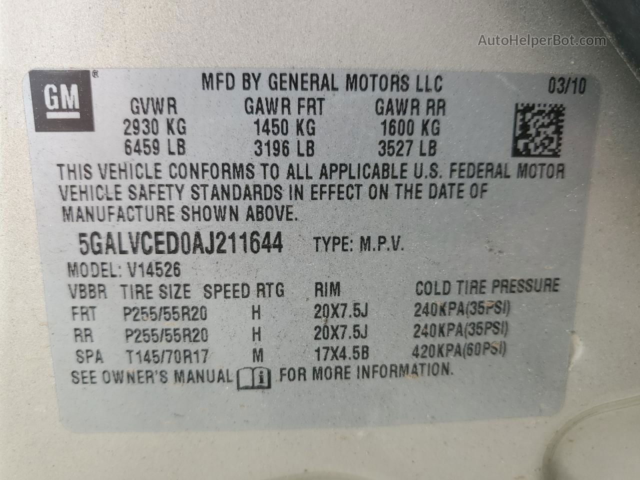 2010 Buick Enclave Cxl Two Tone vin: 5GALVCED0AJ211644