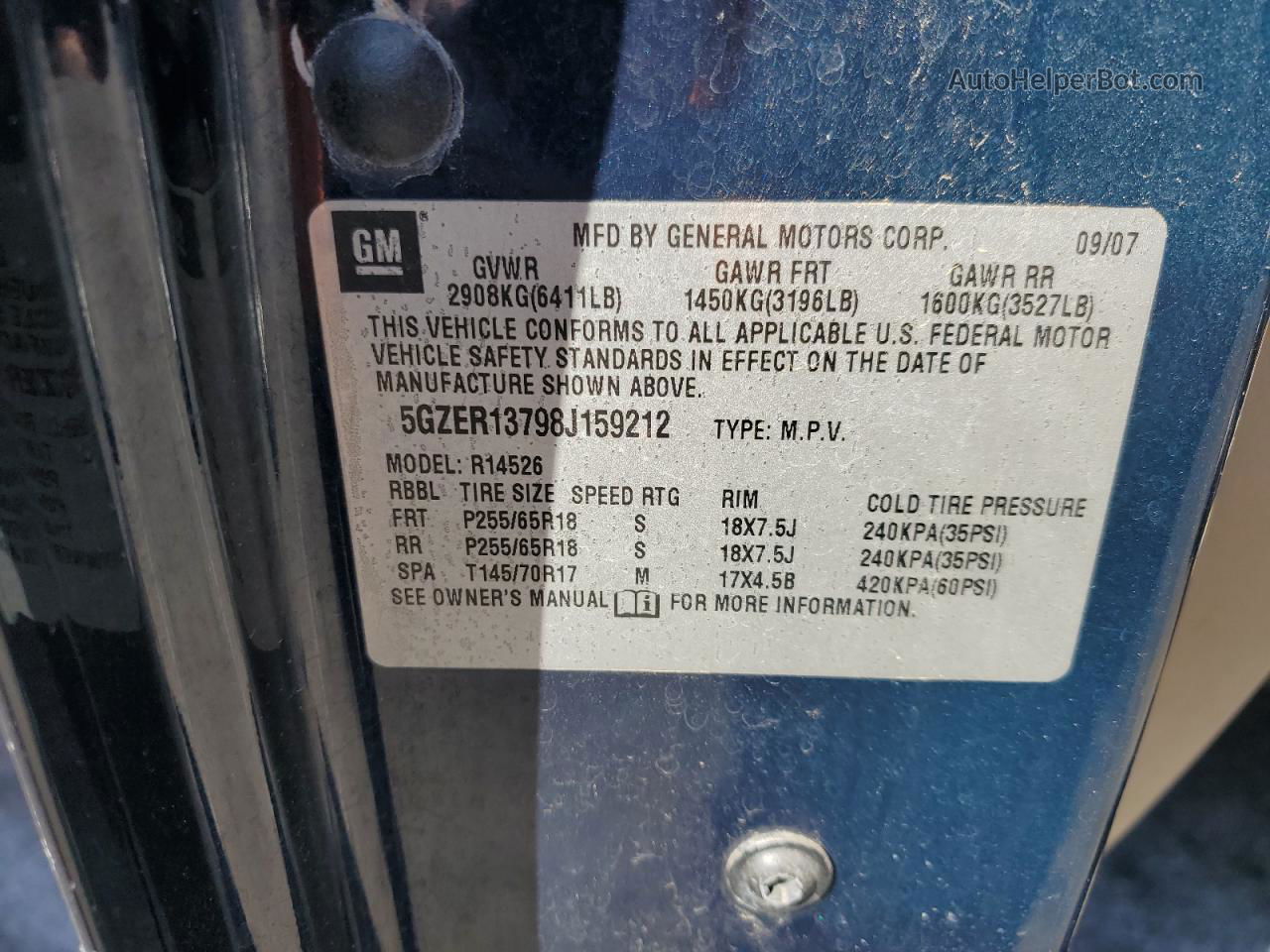 2008 Saturn Outlook Xe Blue vin: 5GZER13798J159212