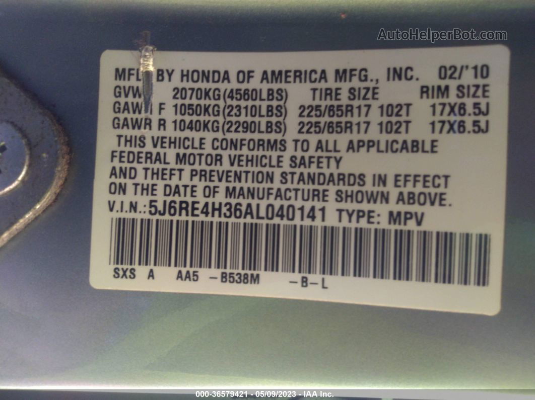 2010 Honda Cr-v Lx Light Blue vin: 5J6RE4H36AL040141