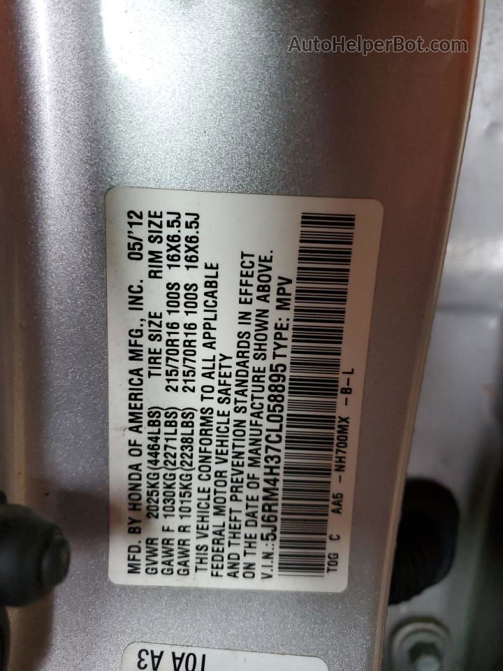 2012 Honda Cr-v Lx Silver vin: 5J6RM4H37CL058895