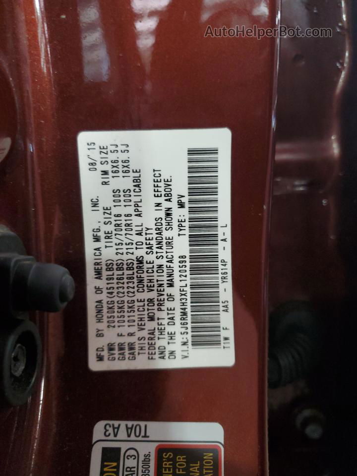 2015 Honda Cr-v Lx Brown vin: 5J6RM4H3XFL120598