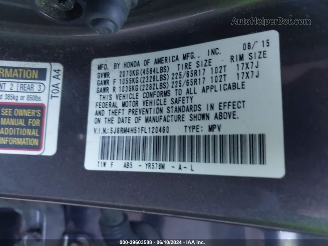 2015 Honda Cr-v Ex Серый vin: 5J6RM4H51FL120460