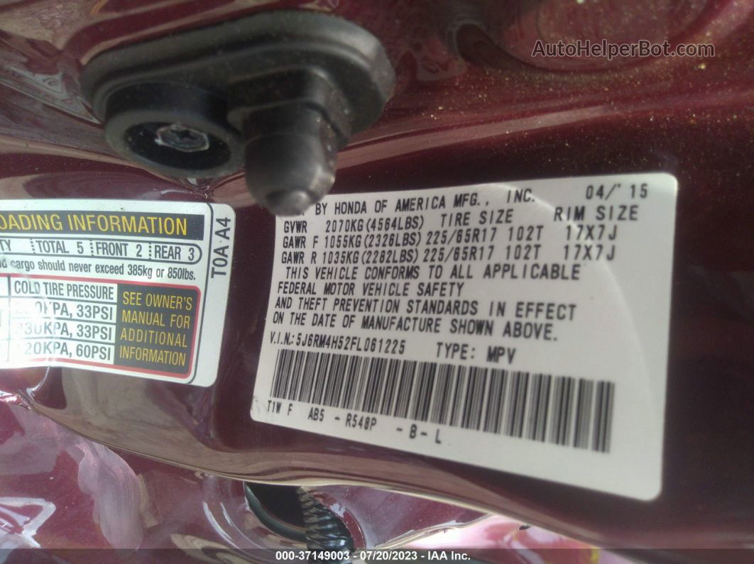 2015 Honda Cr-v Ex Бордовый vin: 5J6RM4H52FL061225