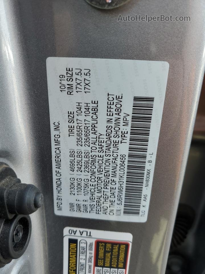 2019 Honda Cr-v Lx Silver vin: 5J6RW6H31KL006456