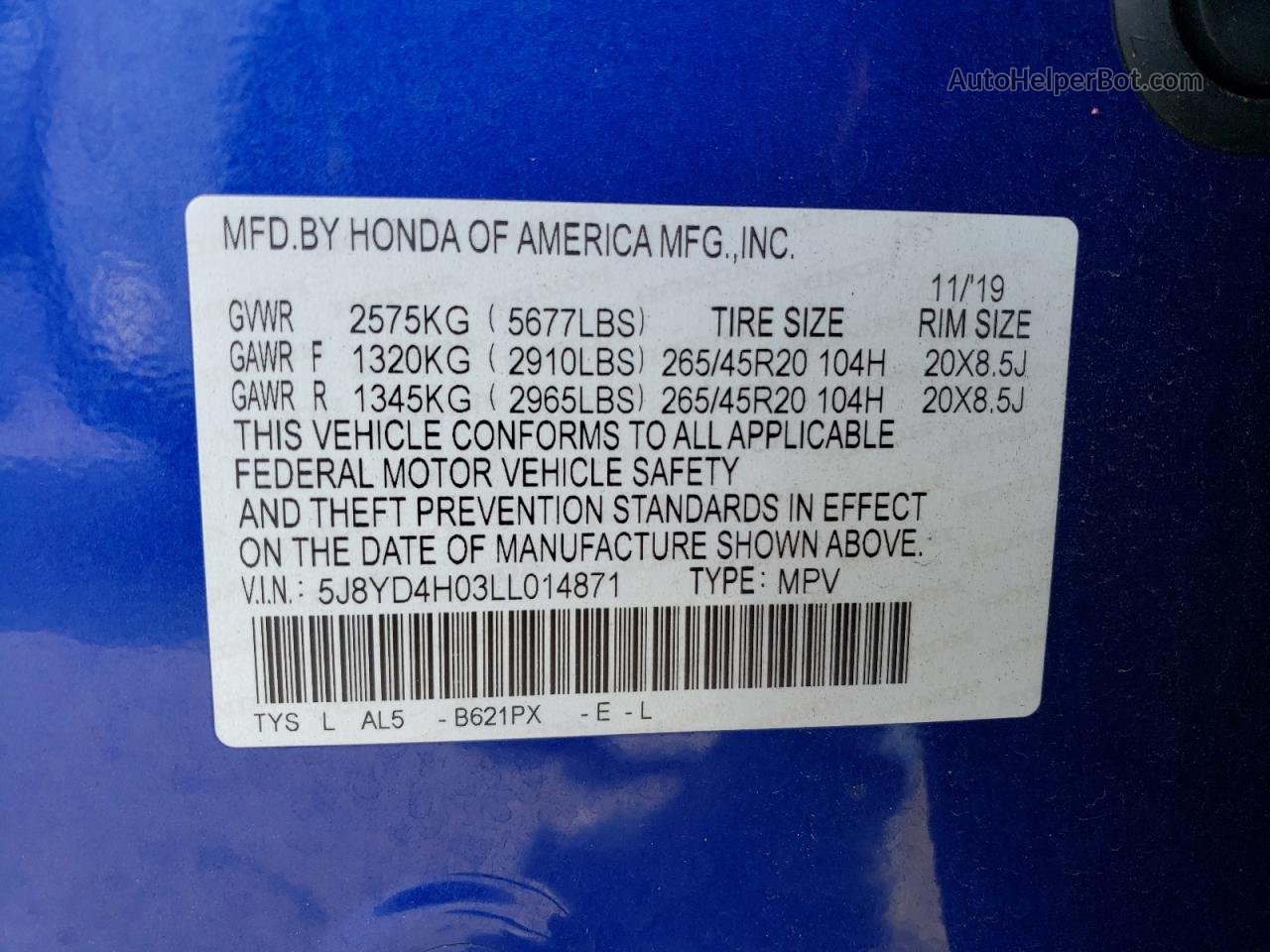 2020 Acura Mdx A-spec Синий vin: 5J8YD4H03LL014871