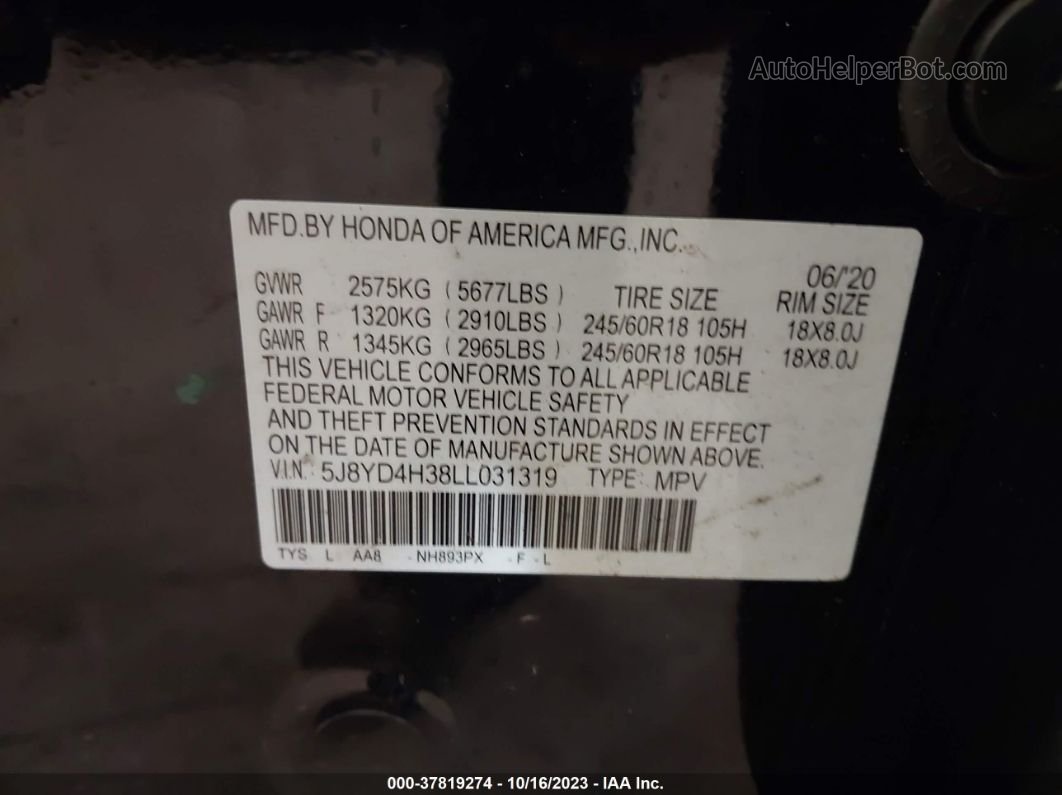 2020 Acura Mdx Standard Black vin: 5J8YD4H38LL031319