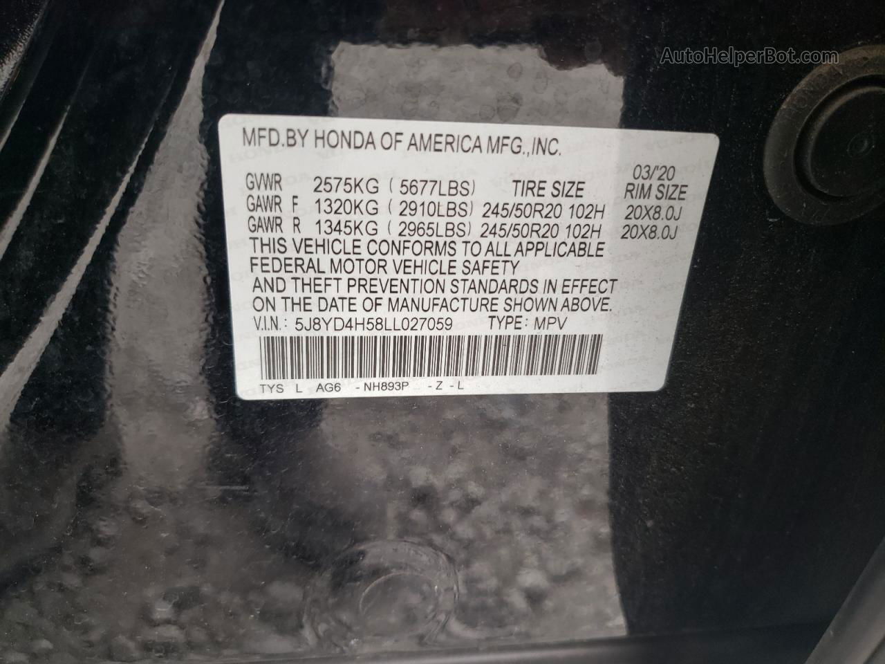 2020 Acura Mdx Technology Black vin: 5J8YD4H58LL027059