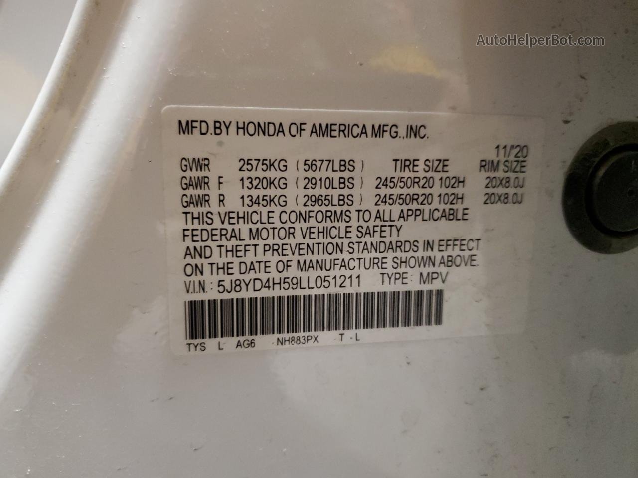 2020 Acura Mdx Technology White vin: 5J8YD4H59LL051211