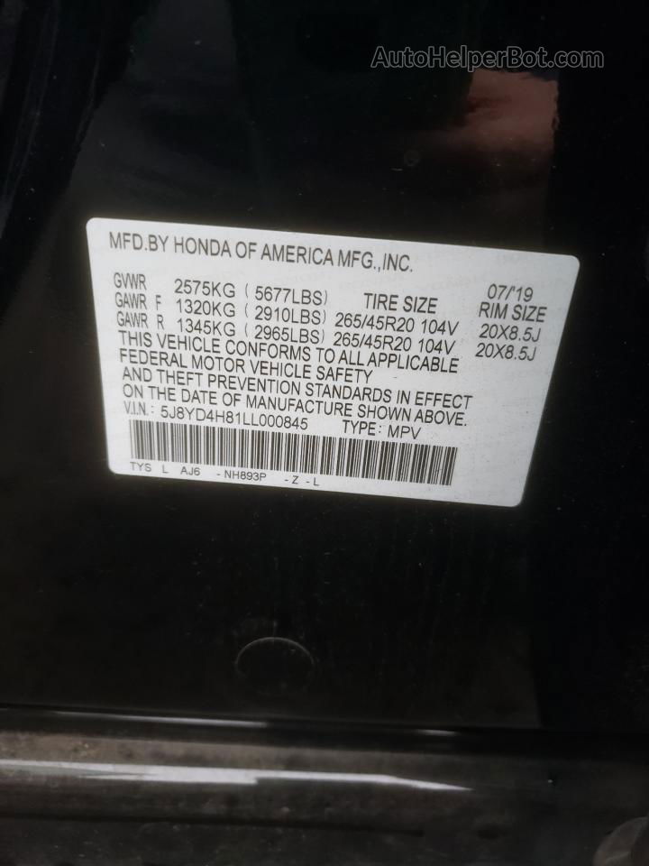 2020 Acura Mdx Advance Black vin: 5J8YD4H81LL000845